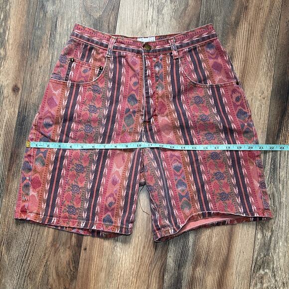 90's Vintage Shorts High Rise Jean Shorts Pink Aztec Tribal Print Boh0 Denim 26" - Picture 9 of 11
